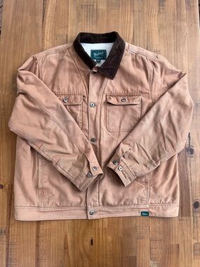 Woolrich Men’s Tan Chore Jacket Brown Cord Collar Sherpa Lined XXL (Distressed)